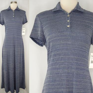Vintage Y2K Blue Short Sleeve Polo Maxi Dress - NOS Tags 2000 Ronni Nicole Small Maxi Sheath Dress 