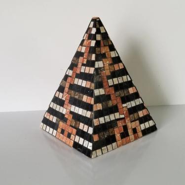 80s Postmodern Colorful Tessellated Stone Pyramid Sculpture. 