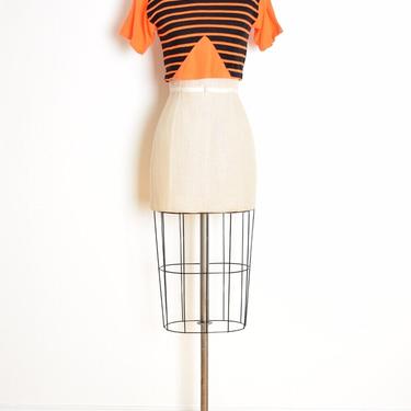 vintage 80s crop top black neon orange striped tee t-shirt new wave XS clothing 
