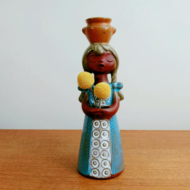 Vintage UCTCI Girl Candleholder Vase | Singing Choir Girl | Braids | Stoneware Art Pottery | Japan 