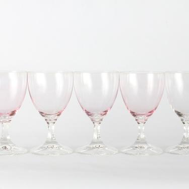 Vintage Pink Wine Glassware, Wedding Decor, Vintage Glassware, Wine Glassware, Pink Stemmed Wine Glasses, Pink Glasses, Set of 5 