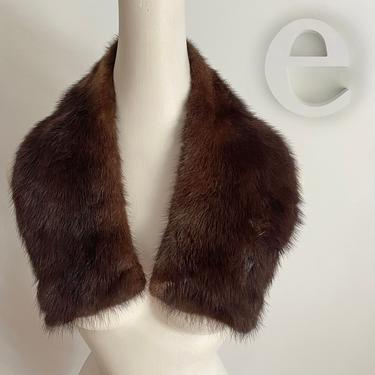 Vintage 50s 60s Genuine Mink Fur Collar • Dark Brown • Rockabilly Pin Up • Great for Cardigan Sweater or Coat 