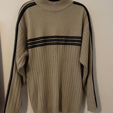 3) vintage beige tan and brown sweater with racer stripes 