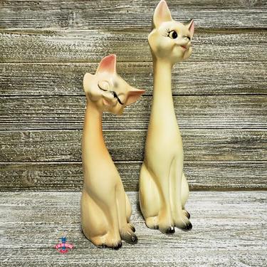 Vintage Cat Figurine Pair, Mid Century Modern Kitty, Retro
