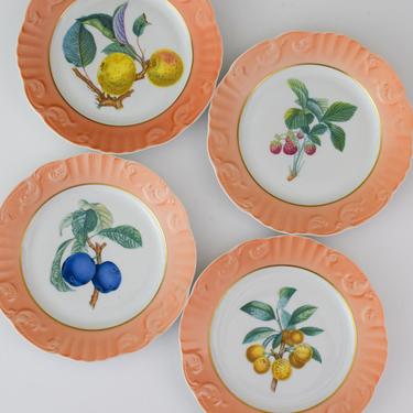 Set of 4 Vintage Mottahedeh Summer Fruit Pattern Dessert or Appetizer Plates 
