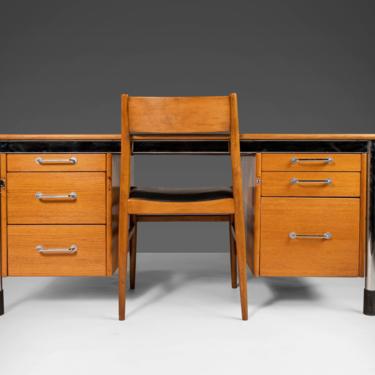 Post Modern 'Signatur' Executive Desk by Tord Bjorklund in Honey Oak w/ Chrome Detailing, Sweden, c. 1980 