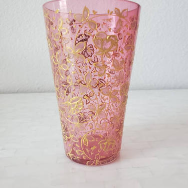 Moser Bohemian Hand Enamelled Gilt Pink Glass Juice Tumbler, 19th/20th Century 