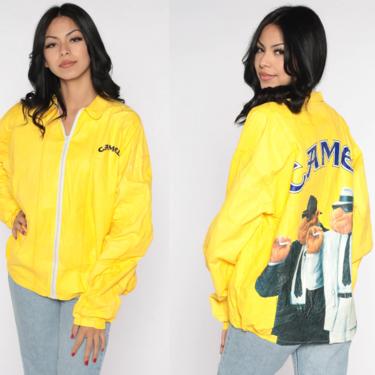 Camel Joe Jacket Tyvek Jacket Vintage CAMEL CIGARETTES 90s Windbreaker Smoker Thin Plastic Coat Bright Smoking Yellow Extra Large XL 