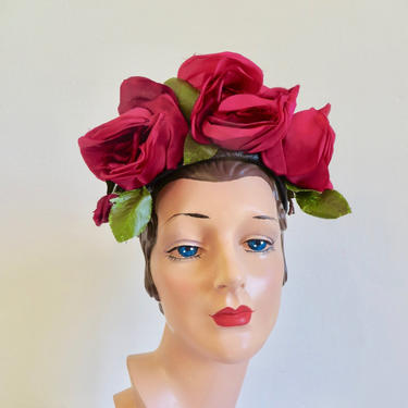 VTG Mr Josephs Hot Pink Straw Hat Lg Pink Rose Trim Velvet Ribbon pink straw hat, 1960s summer hat, mr Josephs | Black Label  main image 3