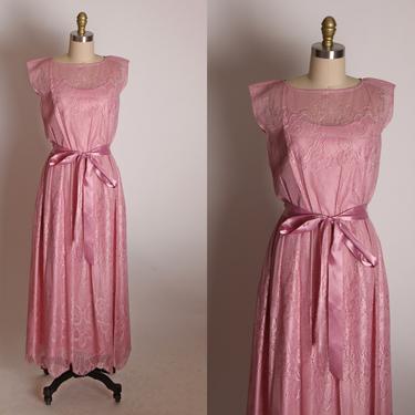 1970s Dusty Rose Pink Cap Sleeve Sheer Lace Overlay Full Length Formal Cocktail Prom Dress by JCPenney -XXS 