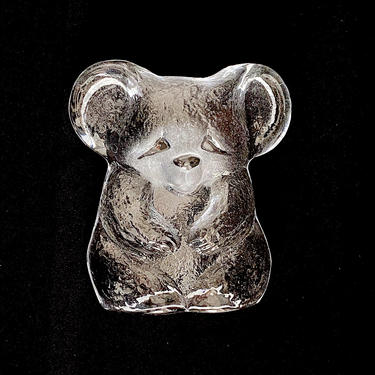 Vintage Modern Scandinavian Art Glass Kosta Figurine of a Koala Bear 3.75" Tall  by Mats Jonasson 