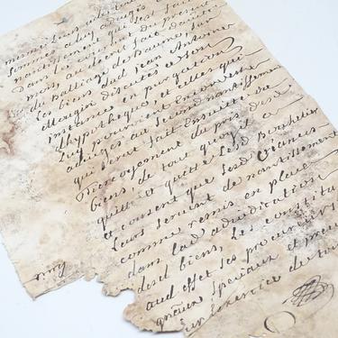 Antique 1744 French Letter Document,  Handwritten Scrip, Vintage Manuscript Ephemera, France 