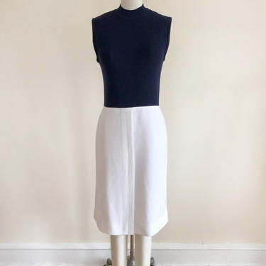 Sleeveless Navy and White Colorblocked Dress - 1960s 