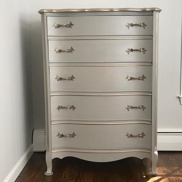 Vintage Light Grey Tall Dresser/Chest of Drawers/Bureau 