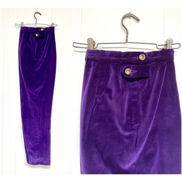 Vintage 1960s Purple Velveteen Cigarette Pants, 60s Evan-Picone High-Waist Narrow Leg Side Zipper, 29&quot; Waist 