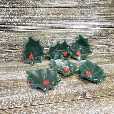 Vintage Christmas Wax Candles, Holly Leaves &amp; Berries Candle Decorations, Retro NEW in Package, 1970s Mid Century Vintage Christmas 