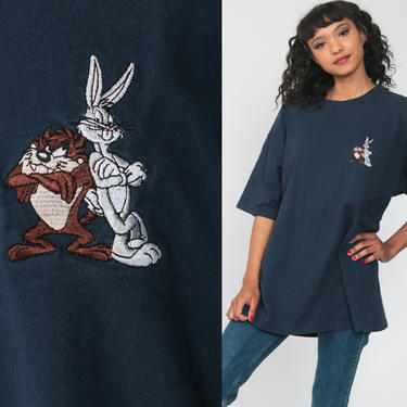Looney Tunes Shirt Bugs Bunny Tasmanian Devil Tshirt 90s Embroidered Graphic Vintage Tee T Shirt Kawaii 1990s Warner Bros Extra Large xl 