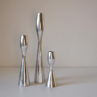 Nambe Studio Modernist Candlesticks Designed by Karim Rashid - graduated set of 3 