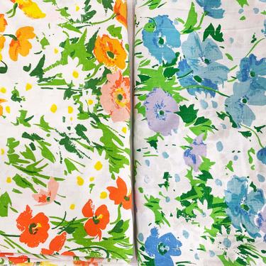 Vintage Floral Twin Flat Sheet Set of 2 Flowers Mod Floral Bedding Cotton Fabric Yellow Flower Mid-Century Retro Pair Boho 1960s 1950s MCM 