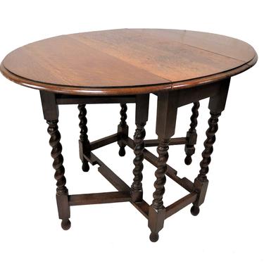 Drop Leaf Dining Table | Antique English Oak Barley Twist Gate Leg Drop Table 