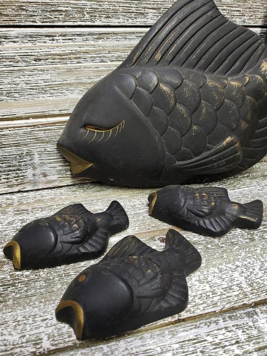 Vintage Chalkware Fish Black Gold Fish Wall Decor Vintage