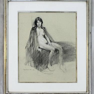 Contemporary Modern Framed Charcoal Drawing Signed Burt Silverman 1982 Nude 