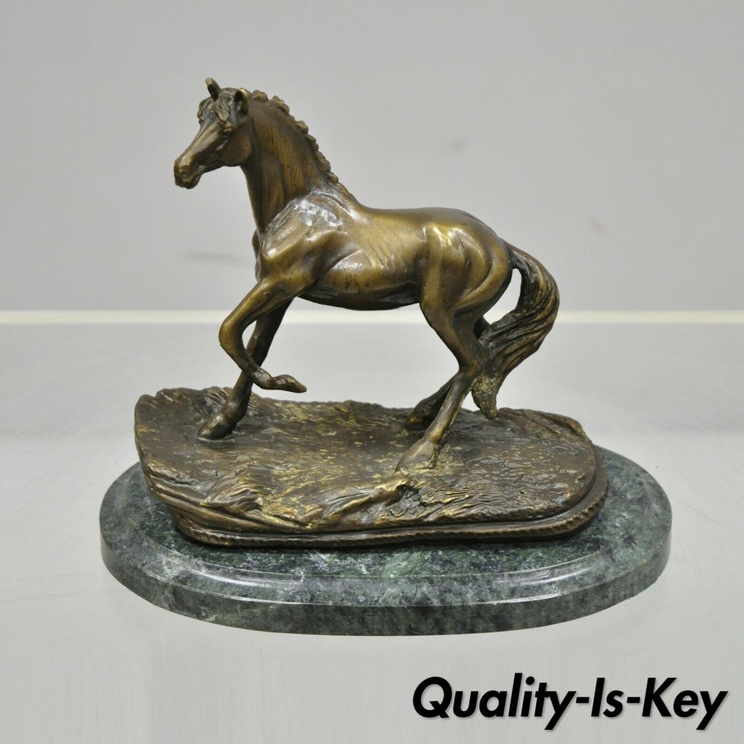 Bronze 8" Small Horse Statue Sculpture on Green Marble Base Equestrian