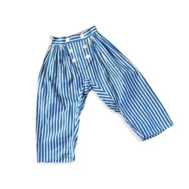 40s Blue &amp; White Stripe Nautical Pants / 1940s Vintage High Waisted Sailor Capris / XS / 21 inch waist 