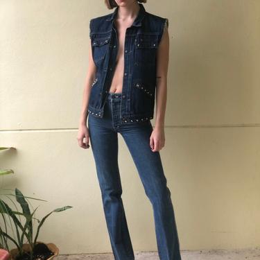 1970's Denim Vest / Studded Jean Jacket / Star Studs / Selvedge Denim / Unisex Denim Jacket / Stagewear / Denim Shirt Jacket 