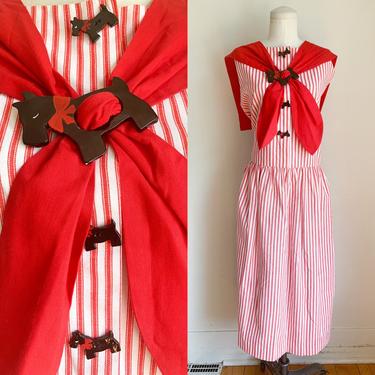 Vintage 1980s Scottie Dog Sailor Dress / M-L 