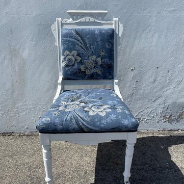 Beautiful Antique Eastlake Chair Carved Wood Shabby Chic Accent Seating Ornate Caster Vanity Desk Chair Victorian Upholstered Fabric 
