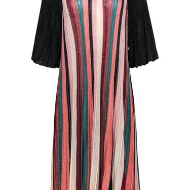 Sfizio - Black & Multicolored Sparkly Striped Pleated Knit Midi Dress Sz 12