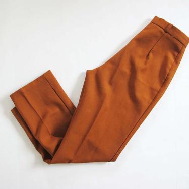 Vintage 60s Orange Brown High Waist Trousers 26 Waist - Polyester Cigarette Pants - 1960s Mod Clothing - Slim Skinny Leg 