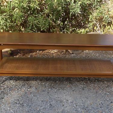 Mid Century Modern Console Table Media Center Credenza Entertainment Center Console Cabinet TV Display Floating Teak Top Caning Storage 