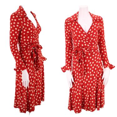 70s DVF wrap dress 6 / 1970s vintage red print Diane Von Furstenberg dot sash tie dress 1970s S-M 