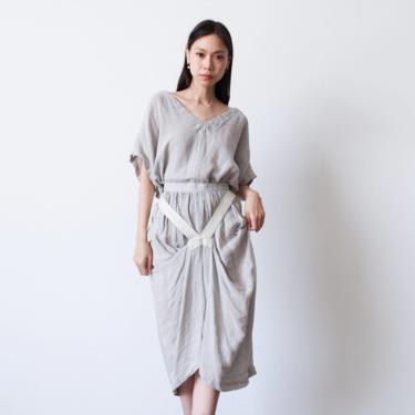 vintage 1980s issey miyake grey woven knit linen skirt set 