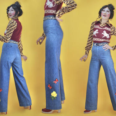 Vintage 1970s DISCO JEANS Ultra High Waist Bell Bottom Denim, Thee Apple  Boutique