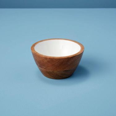Mango Wood &amp; White Enamel Bowl, Small