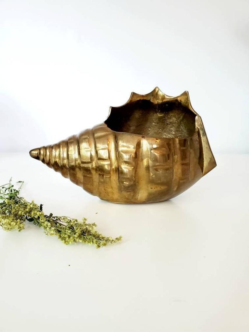 Vintage Brass Conch Shell Planter, Penny Portland