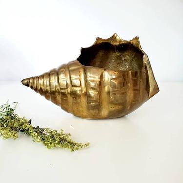 Vintage Brass Conch Shell Planter 