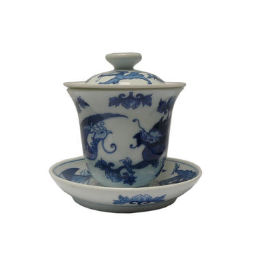 Chinese Blue &amp; White Porcelain Dragon Phoenix Teacup Set cs515E 