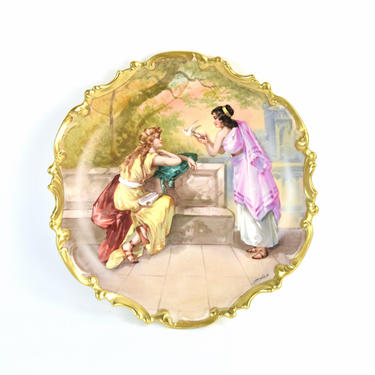 Antique Hand Painted Limoges Charger Two Roman Woman Releasing Dove sgnd Dubois 