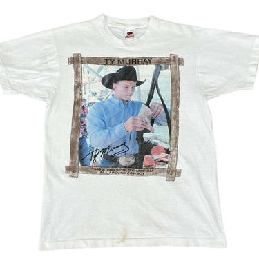 Vtg 1989 & 90 Ty Murray All Around Cowboy World Champion Bull Rider T-Shirt M/L