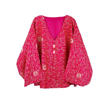 Vintage RARE Pink Silk Abstract Design Kimono size LARGE/XL 