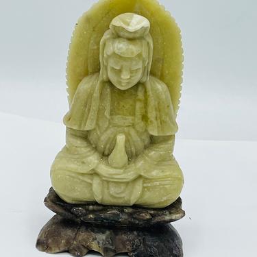 Antique Buddha Chinese Statue Kwan-yin Soapstone Quan Yin Sitting on Lotus Guan Yin Rare 