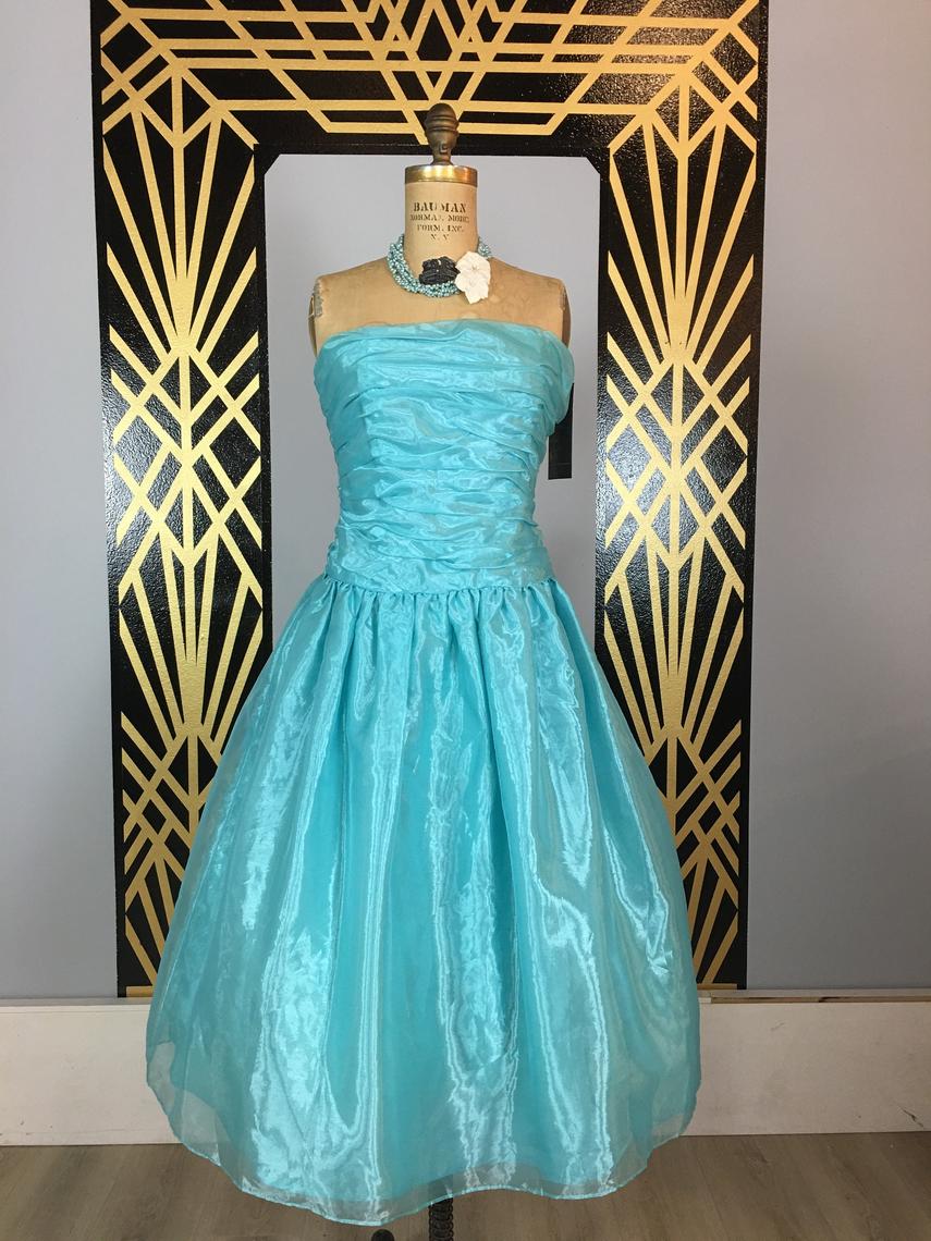 1980s prom dress aqua organza vintage party dress halston 111 medium Black Label Vintage Tacoma WA