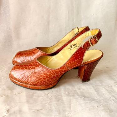 Vintage 40s 50s Peep Toes, Platform Shoes, Croc, Leather, Pin Up, Rockabilly 