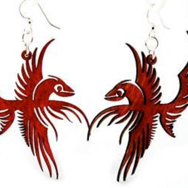 Flying Phoenix Earrings - Laser Cut Wood Earrings 