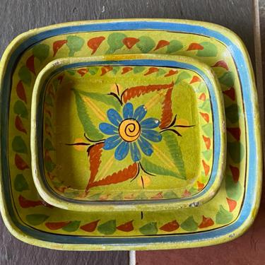 Vintage Green Mexican Pottery Trays 