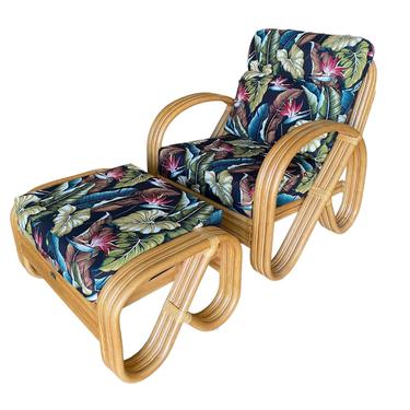Modern 3/4 3-Strand Round Pretzel Rattan Lounge Chair with Otttoman 